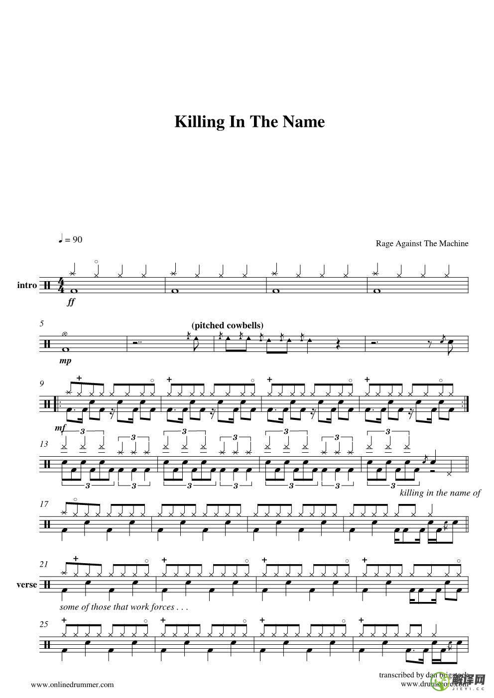 KillingInTheName吉他谱,原版歌曲,简单未知调弹唱教学,六线谱指弹简谱2张图